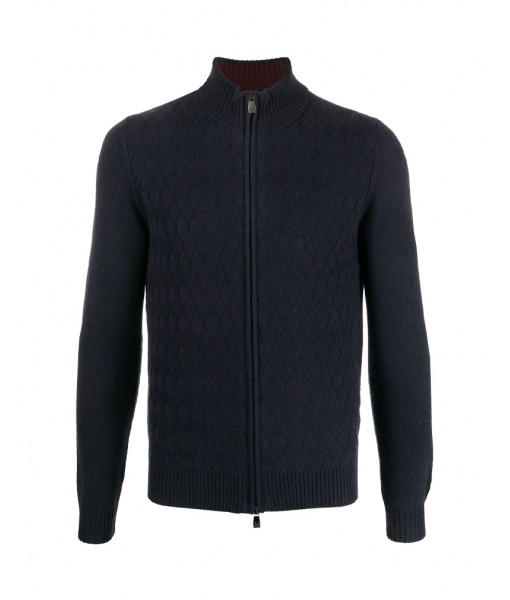 Midnight Blue Basket Wave Corneliani Cardigan